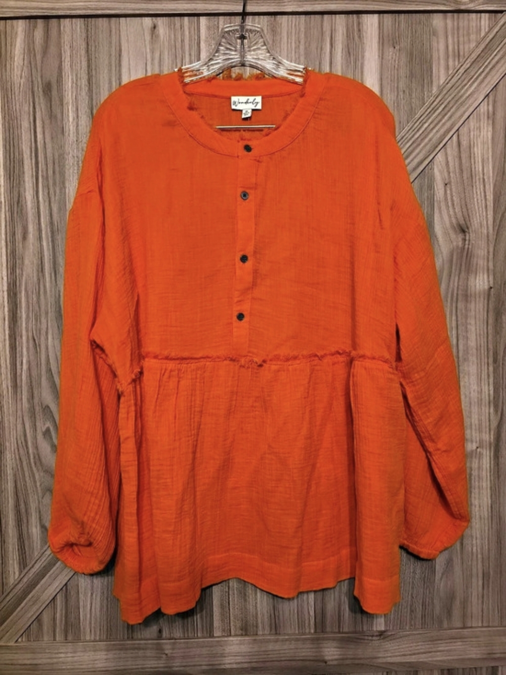 Wonderly Tiered Button Front Gauze Blouse Cotton Orange XL